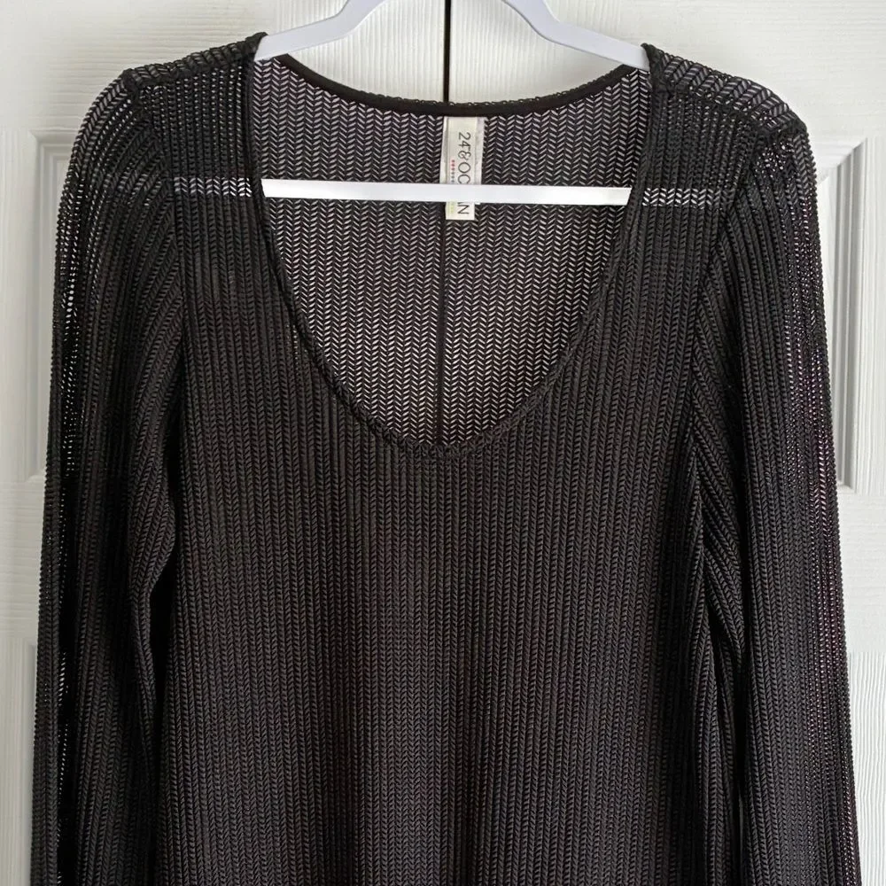 24 & Ocean Sheer Swim Cover Up Dress Size L Black Knit Beach Pool Resort Cruise